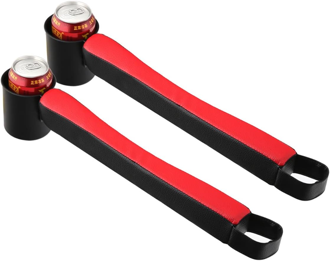 Tumecos Car Seat Gap Filler Pad PU Leather Console Side Pocket Organizer with One Cup Holder for Cellphone Wallet Coin Key 2 Pcs (Black+Red Surface)