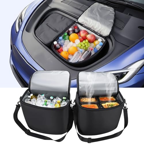 for Tesla Model Y Frunk Cooler Organizers 2020-2025, AYAMAYA Insulated & Leak Proof Camping Coolers, Portable Front Trunk Storage Bags with Lid and Strap for Tesla Model Y Accessories, Set of 2