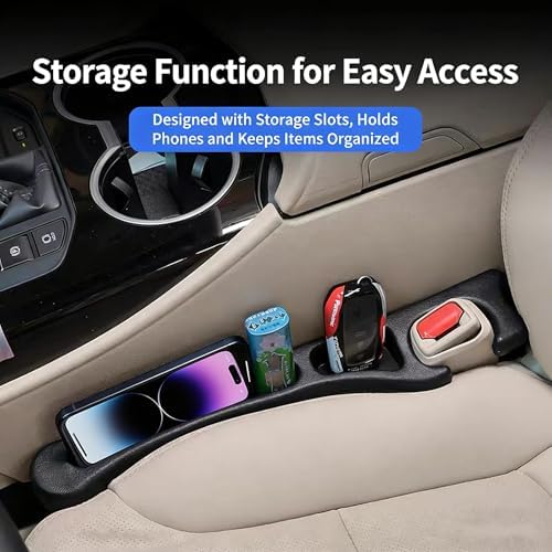 Car Seat Gap Filler Set of 2, Car Seat Gap Organizer with Phone Holder, Seat Side Gap Plug Storage Box, Universal Fit for Cars SUVs & Trucks, Auto Interior Accessories