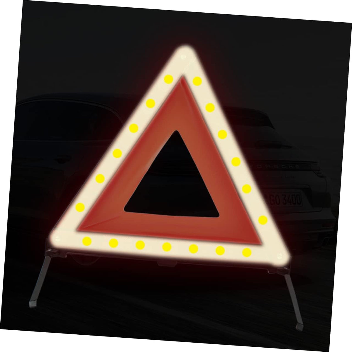 Red Foldable Road Safety Warning Triangle Sign with Weighted Base