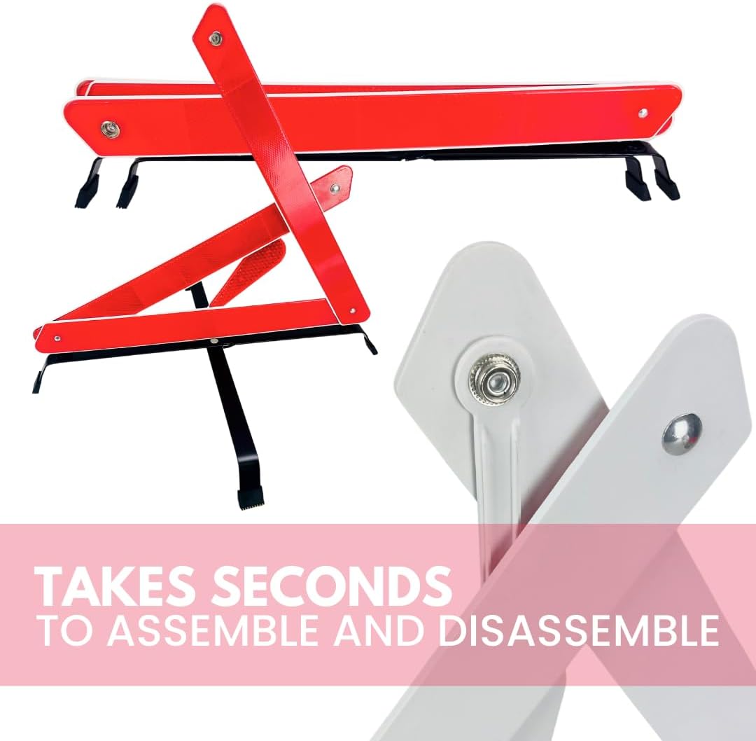 3 Piece Reflective Road Safety Triangle with Warning Exclamation Point | High Visibility and Durable Construction || Foldable and Comes with Case