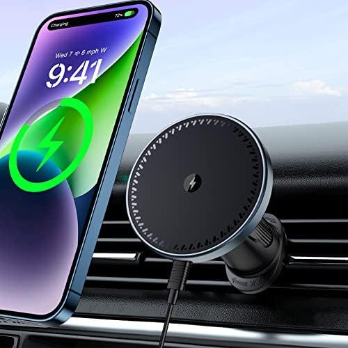 Beeasy for MagSafe Car Mount Charger, 15W Fast Charging Magnetic Wireless Car Charger, Car Phone Holder Mount for Vent ONLY Fit iPhone 12-17 Series and Magnetic Case