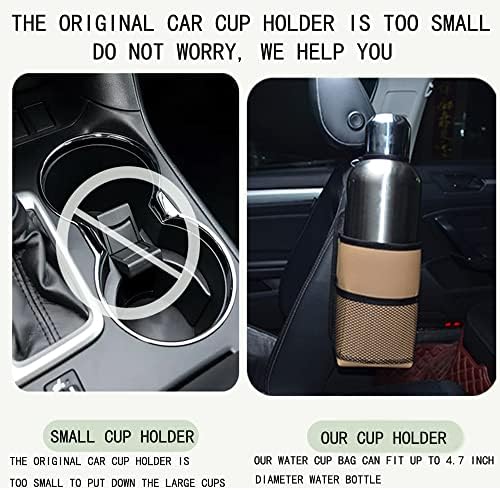 2 in 1 Large Cup Holder, 80 oz Auto Water Bottle Holder Bag, Bottles & Big Drinks. Hanging Multi-Function Mini Car Seat Side Organizer, Phones, Stuff Holder with Mesh Pocket for Cars, SUV & Truck