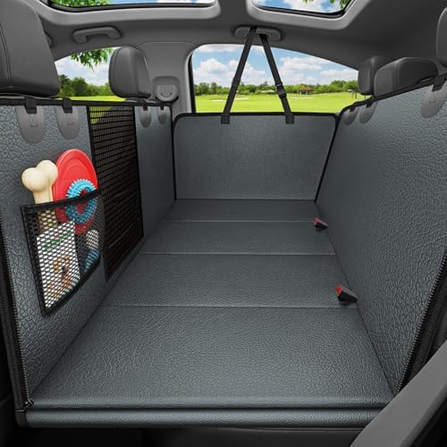 URPOWER PU Leather Backseat Extender for Dogs, Hard Bottom Dog Car Seat Cover for Back Seat, Holds 400 LBS, Waterproof Dog Car Hammock Anti-Scratch Pet Rear Seat Protector Travel Bed for Car and SUV