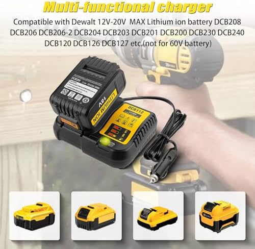 DCB112 for Dewalt Battery Car Charger, Replace for Dewalt 12V 20V and 60V Max Battery use on Car, Charging Input 12V/24V Cigarette Lighter Plug