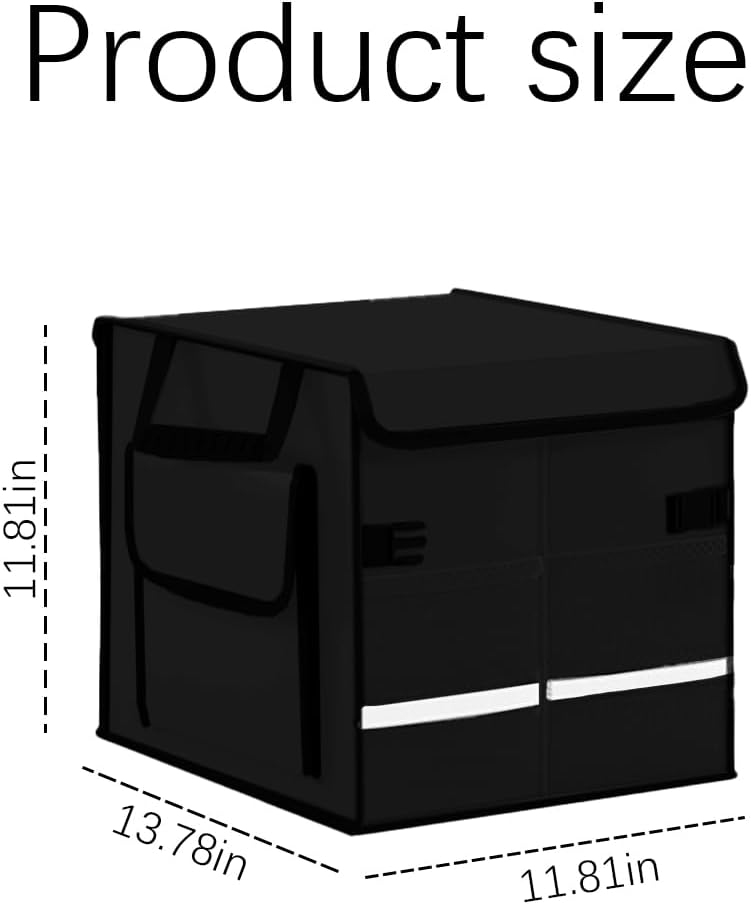 Car Trunk Organizer, Multi-Compartment Collapsible Vehicle Cargo Storage Organizer with Lid, Non Slip Waterproof Storage Box with Reinforced Handles, Universal Automotive Accessories (Black)
