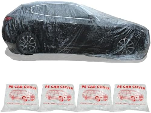 4 Packs Disposable Car Cover Clear Plastic Car Cover Universal Rain Dust Garage Cover with Elastic Band Medium (12 ft x 22 ft)