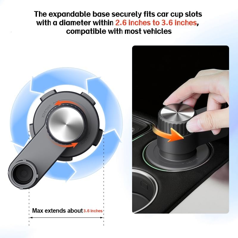 SYDSZ Car Cup Holder Tray, Center Console Mount Car Food Tray Table for Eating, 11 LBS Load Capacity Cup Holder Expander, Universal Car Tray for Drinks, Meals, Laptop, Fits Most Vehicles