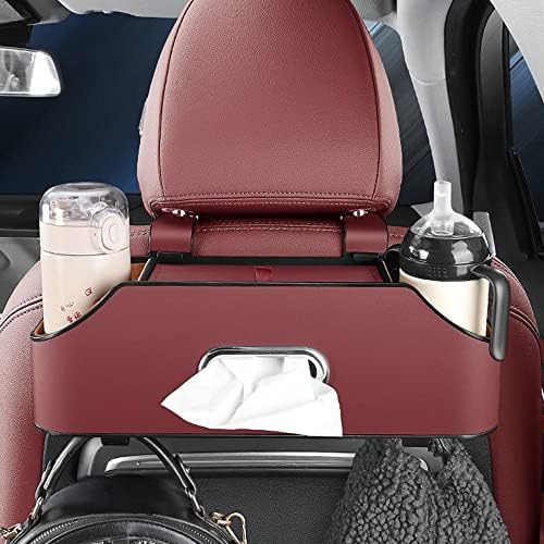 HAOTULE New car headrest Rear seat Multifunctional Storage Box, partition Design, with Cup Holder, Tissue Box, headrest Hook, Suitable for Children and Adults, car Travel Accessories（Red）