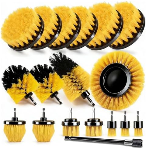 18 Pack Drill Brush Attachment Set, Power Cleaning Scrub Brushes for Drill, Extend Long Attachment, All Purpose for Car Detailing, Bathroom, Carpet, Tile Grout, Sinks, Corners
