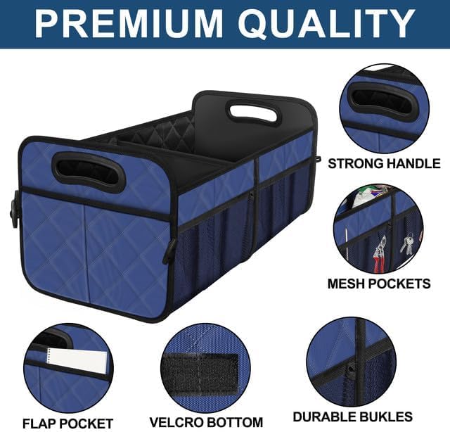 Deosk Collapsible Car Organizer with 6 Pockets, 50L Multi-Compartment Trunk Organizer, Accessories for Women/Men - Blue