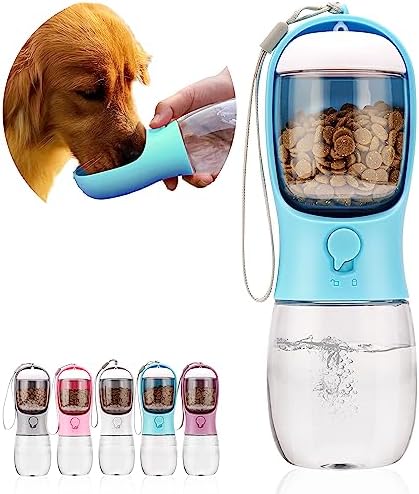Dog Water Bottle with Food Container, Portable Leak Proof Pet Water Dispenser for Walking Hiking Travel, Puppy Essentials Accessories for Small Large Dogs, Dog Gifts (10oz/15oz/19oz)