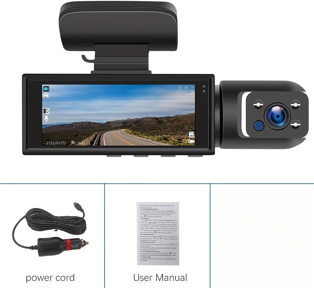 1 Set 1080P Dual Camera Dash Cam for Cars, Front and Inside, IR Night Vision Loop Recording Wide Angle Car DVR Camera with IPS Screen Dual Lens Car Dashboard Video Cam As a Gift