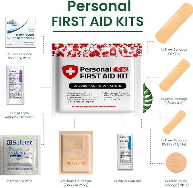 Portable Travel Size First Aid Kit - Assorted Pack | Perfect for Home, Office, Car, School, Business, Travel, Hiking, Hunting, and Outdoors | Individually Wrapped First Aid Products (5)