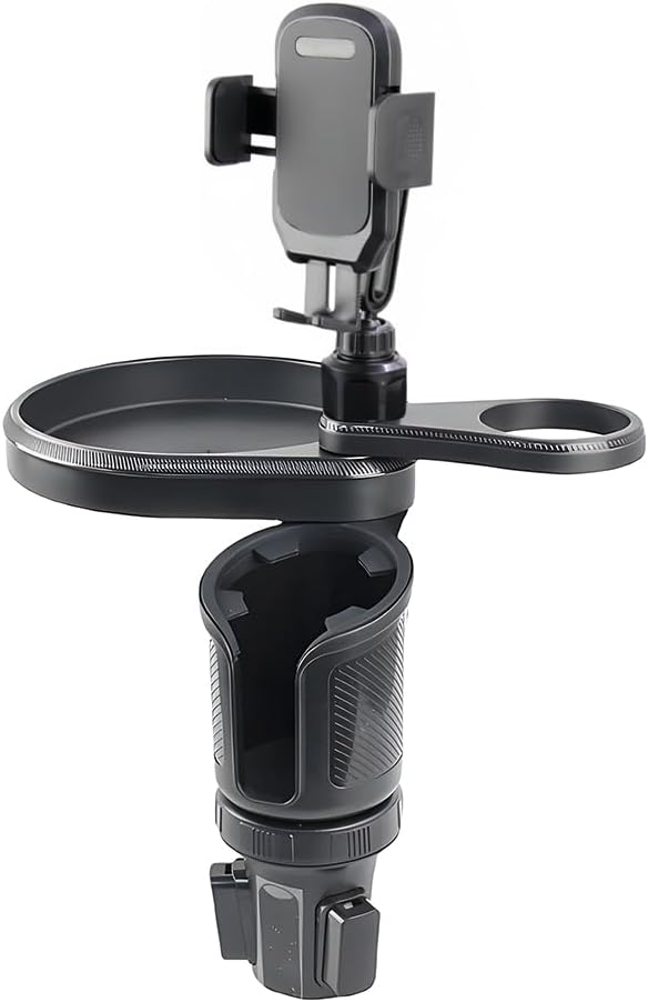 Car Cup Holder Tray, 3 in 1 Multifunctional Vehicle Food Water Bottle Phone Holder Expander Adapter with Adjustable Base, Detachable Auto Interior Food Tray Table, Universal Fit (Black)