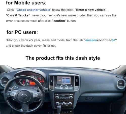 Dash Cover Mat Custom Fit for 2009-2015 Nissan Maxima (Black) F98