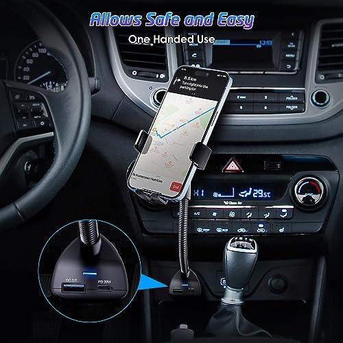 Cigarette Lighter Phone Holder, 360° Rotating Car Mount Cradle with Dual USB Charging Port, Adjustable Gooseneck, Car Phone Holder Cigarette Lighter Mount, Fits Most Cellphones