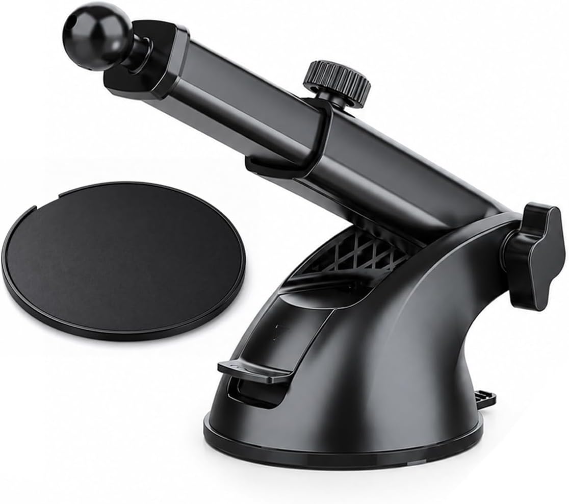 Kamon 17mm Ball Joint Suction Cup Mount Base with Adhesive Dashboard Mounting Pad, Extendable 4.5–6.5 in Replacement Arm for Car Phone Holder, Windshield & Dashboard, No Holder