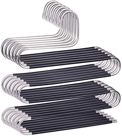 devesanter Hangers Space Save Non-Slip 6 Pack S-Shape Clothes Hangers Stainless Steel Closet Storage Organizer for Pants Jeans Scarf Trousers Hanging Black