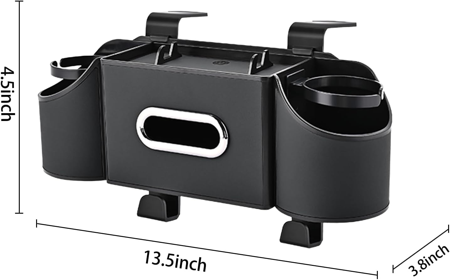 Back Seat Car Organizer,4 in 1 Multifunctional Car Back Seat Storage Box with Drink Cup Holder Tissue Box, for Hold Phone,Snacks, Drinks, Handbag-Black