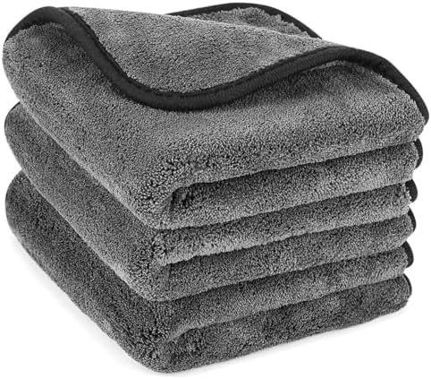 GTF Microfiber Car Cleaning Cloths, Upgraded 1200gsm Ultra-Thick Cars Drying Towel Microfiber Cloth for Car and Home Polishing Washing and Detailing 16'' x 16''(3 Pack)