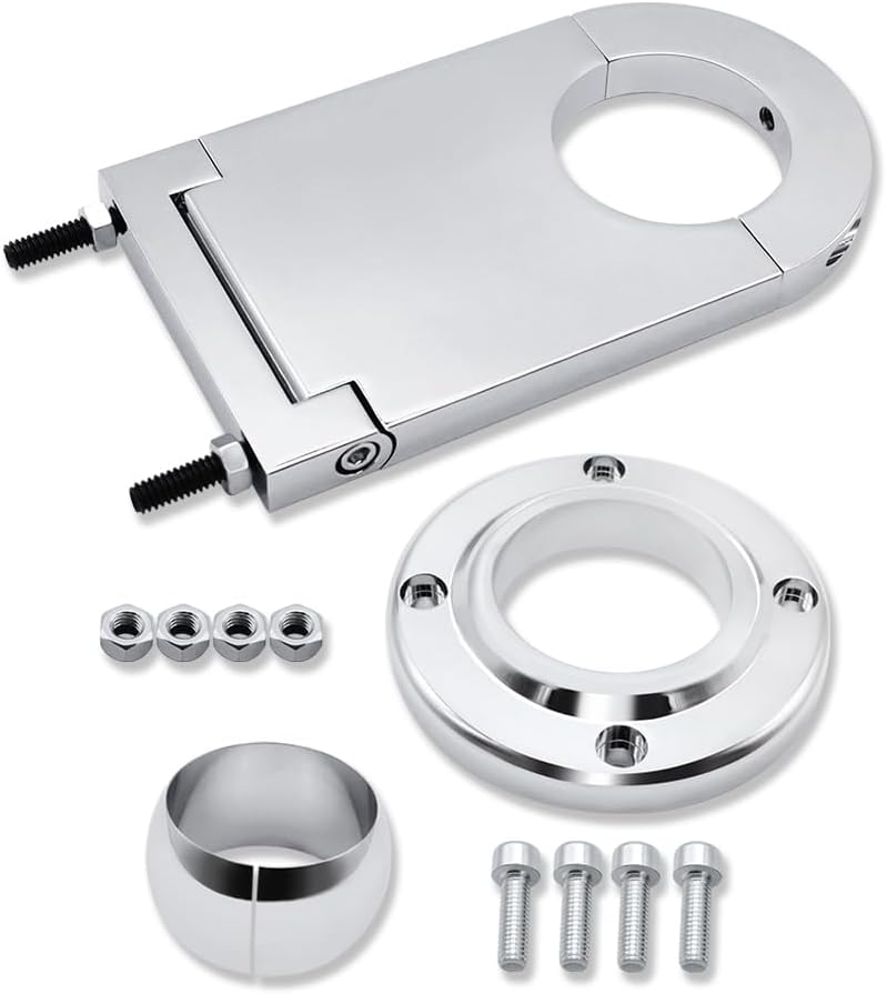 Universal Swivel Floor Mount & Universal 4.5" Steering Column Drop for 2" Columns Chrome Aluminum