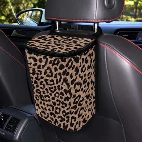 Funnydude Leopard Print Car Trash Can Bin for Back Seat Collapsible Trash Can Auto Garbage Cans Organizer