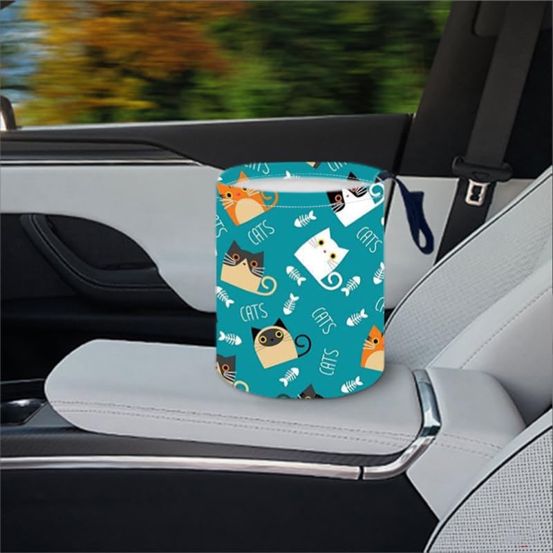 Portable Reusable Waterproof Car Trash Bin, Multipurpose Vehicle Organizer, Road Trip Essentials (Certoon cat)