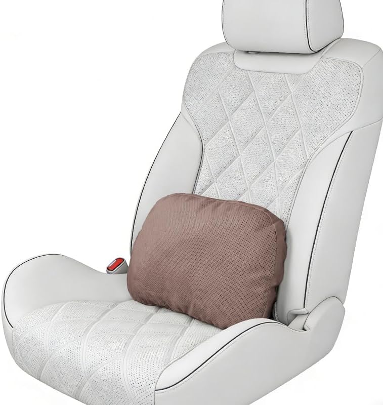 Car Lumbar Support Pillow - 100% SUGENRO Sorona Bio-Fiber, Anti-Deformation Memory Foam, Removable Washable Cover, Breathable Back Cushion for Long-Distance Driving & Travel (Coffee Brown)