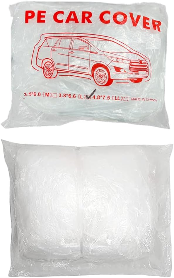 LuliKa 3 Packs Disposable Car Cover Clear Plastic Car Cover Universal Rain Dust Garage Cover with Elastic Band Medium (12.4 FT x 21.6 FT)…