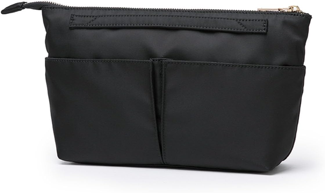 Cosmetic Bag Storage Organizer Insert Lightweight Waterproof Nylon Fabric with Zipper Closure Ideal for Travel Tote Bags（nylon-black）