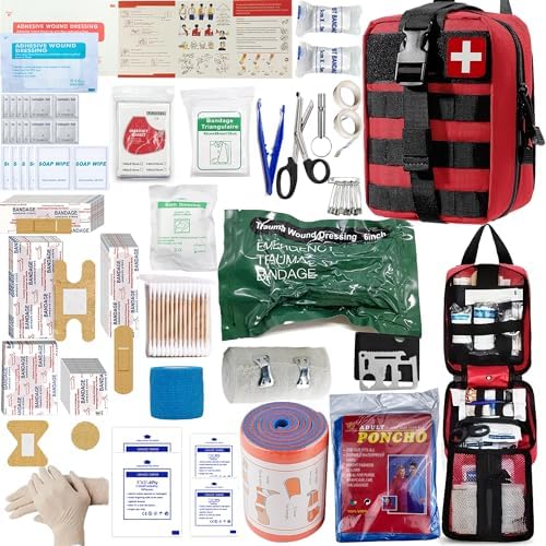 Universal IFAK Trauma First Aid Kit Molle Pouches Emergency Survival Kit Suitable for Home, car, Travel, Camping, Hiking, Sports, Outdoor Emergencies-Quick Response First Aid Essentials (Red)