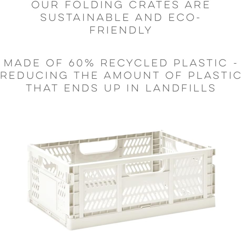 3 Sprouts Recycled Plastic Collapsible Crate, Stackable, Clay, Large | Recycled plastic, Stackable folding storage crate, Large size, Organization for adults and kids, Home office or playroom