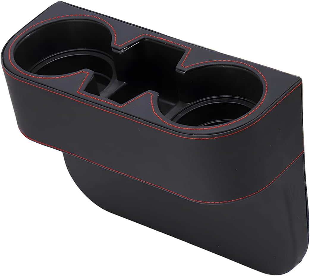 YoRise Car Cup Holder, PU Leather Automotive Cup Drink Holder, Car Seat Gap Filler Storage Box, Multifunctional Front Seat Organizer, Cell Mobile Phone Holder, Coin Bucket (Black)