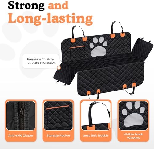 Dog Car Seat Cover For Back Seat, 100% Waterproof Hammock &amp; Back Seat Protector 137*147 cm (54*58 in), Heavy Duty 600D Oxford, Non-Slip, Scratchproof, Easy to Clean, Universal Fit for Cars,