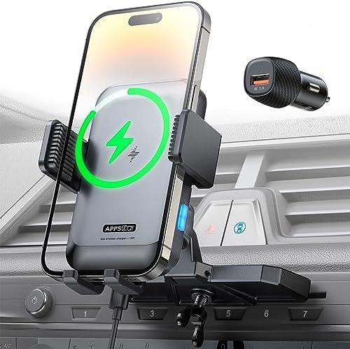 APPS2Car Wireless Car Charger Mount CD Slot Auto Clamping 15W Fast Charging