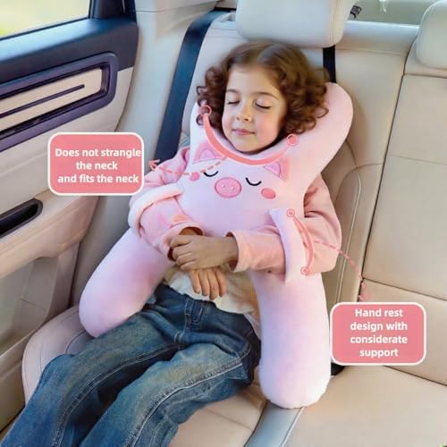 Car Pillow for Travel – Animal-Themed Car Seat Cushion with Safety Belt Protector – 4 Cute Styles: Pig, Dog, Rabbit, Panda (Rabbit)
