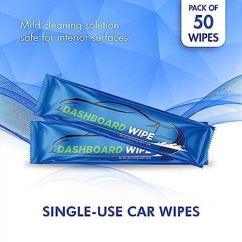 Diamond Wipes Car Wash Wipes with Refreshing Lemon Scent, Pack of 50 Individually Wrapped Wipes, Dashboard Car Accessories Travel Essentials
