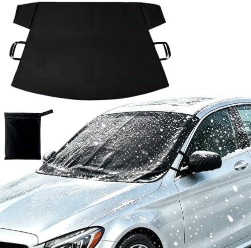Windshield Cover for Ice and Snow, 600D Oxford Fabric Car Snow Cover, Frost Protector for Cars, SUVs & Trucks, Heavy Duty Windshield Cover with Anti-Theft Straps, Universal Fit, 69" x 42"
