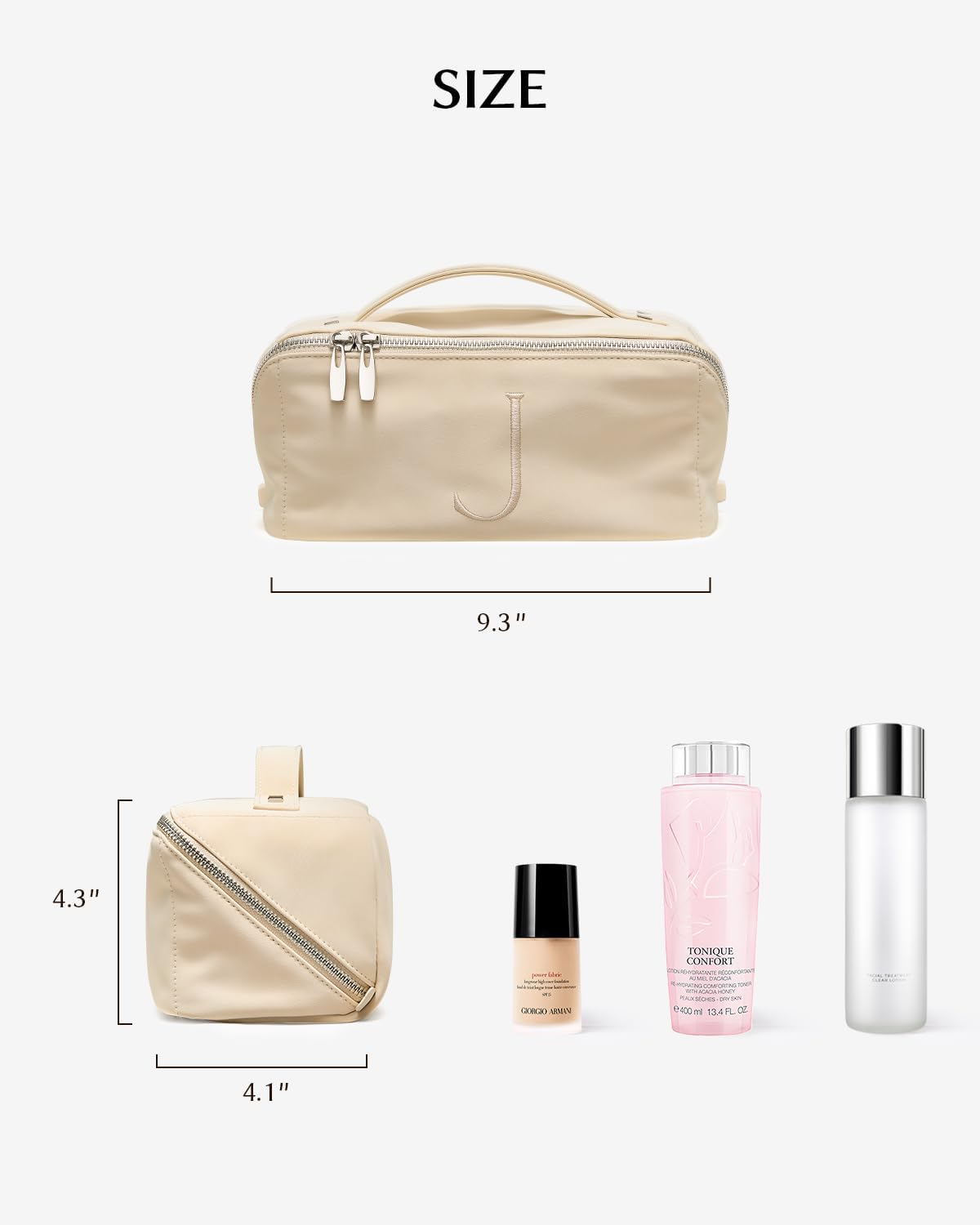 EACHY Travel Makeup Bag for Women, Personalized Initial J Cosmetic Bag
