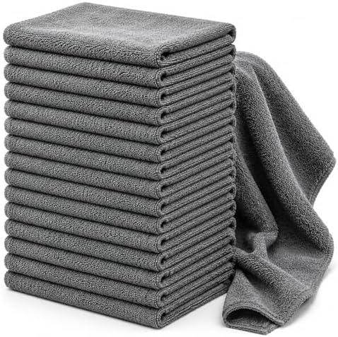 Rugged Peaks Co. 18-Pack Microfiber Towels for Cars – 300 GSM All Purpose Car Detailing Cleaning Cloths for Auto, Garage & Home, Dual Pile, 16x16 in (Gray)