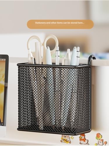 Hanging Pen Holder with Hook Storage Box - Wall-Mountable Desk Organizer for Office Desktop, Partition Screen, Workstation & Bedroom Side Storage (black)