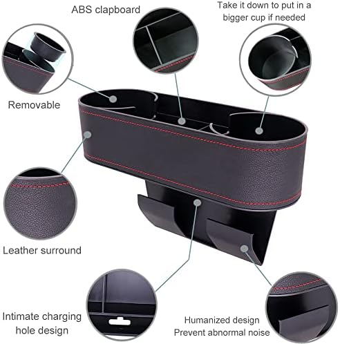 Car Cup Holder Seat Gap Organizer, Multifunctional Cup Drink Holders with PU Leather Cover,Side Insert Center Console Gap Filler Storage Box for Mug Bottle CellPhones Keys Coffee Coasters Cards
