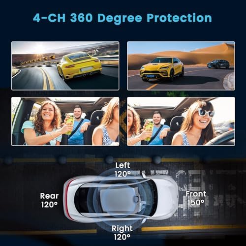 Inefala 4 Channel Dash Cam Front and Rear Inside with Super Night Vision