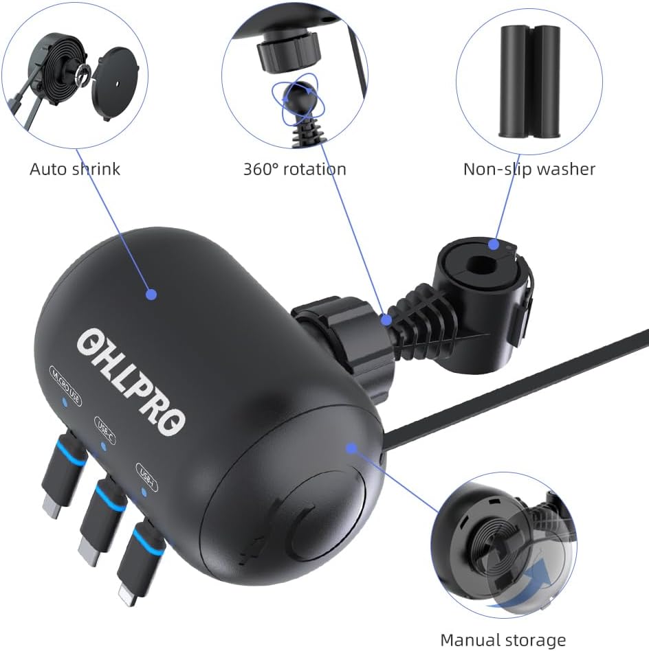 OHLPRO Multi Car Retractable Backseat 3 in 1 Car Charging Station Box