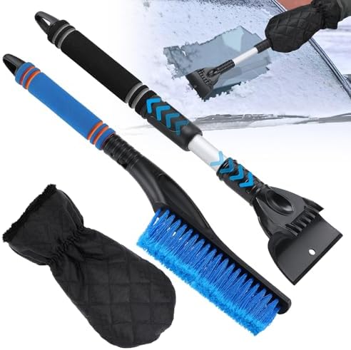 Acostop Snow Brush & Ice Scraper for Car Windshield with Glove - 16.5"-23" Extendable Snow Scraper Long Handle Brush Warm Glove Kit for Remove Quickly Automotive/Cars/Trucks/SUVs