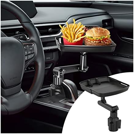 Car Cup Holder Tray Table, Cup Table Holder for Car Drink Holders Tray, 360º Adjustable with Rotating Arm Phone Slot, Non-Slip Stretchable Car Tray for Eating, Cup Table Holder for Car