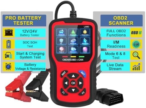 2-in-1 OBD2 Scanner with Battery Tester: 1S Read & Clear Check Engine Codes + Test Battery in 3 Mins - DIY Car Diagnostic Tool with Cold Cranking Amps for Pre-Trip Safety on 1996+ Vehicles