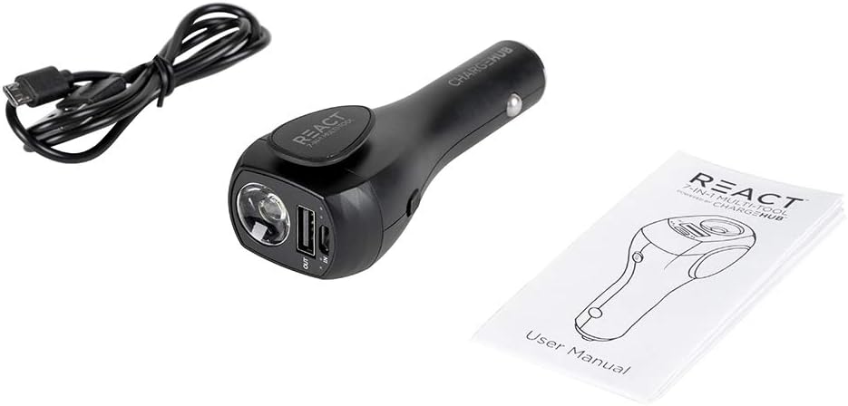 Limitless ChargeHub React 7-in-1 Vehicle Emergency Multi-Tool with 2200mAh Power Bank, USB Car Charger, Flashlight, Window Breaker, Seat Belt Cutter and SOS Alarm