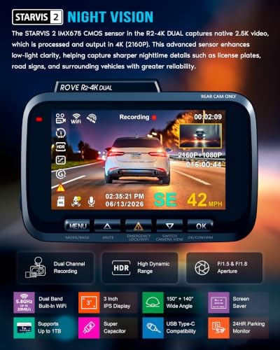 ROVE R2-4K Dual Dash Cam Front and Rear with Ultimate CPL Filter
